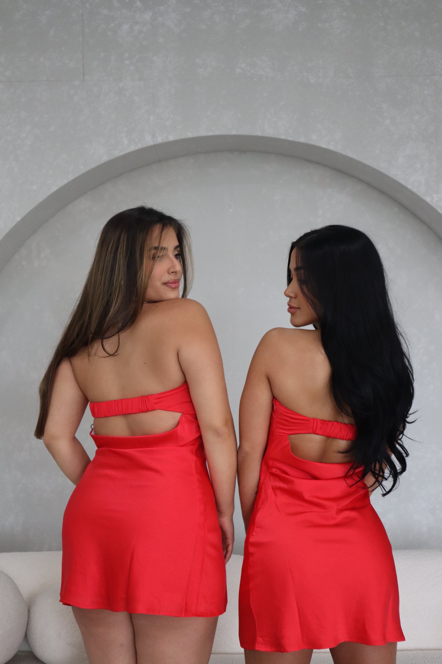 CHERRY SATIN DRESS